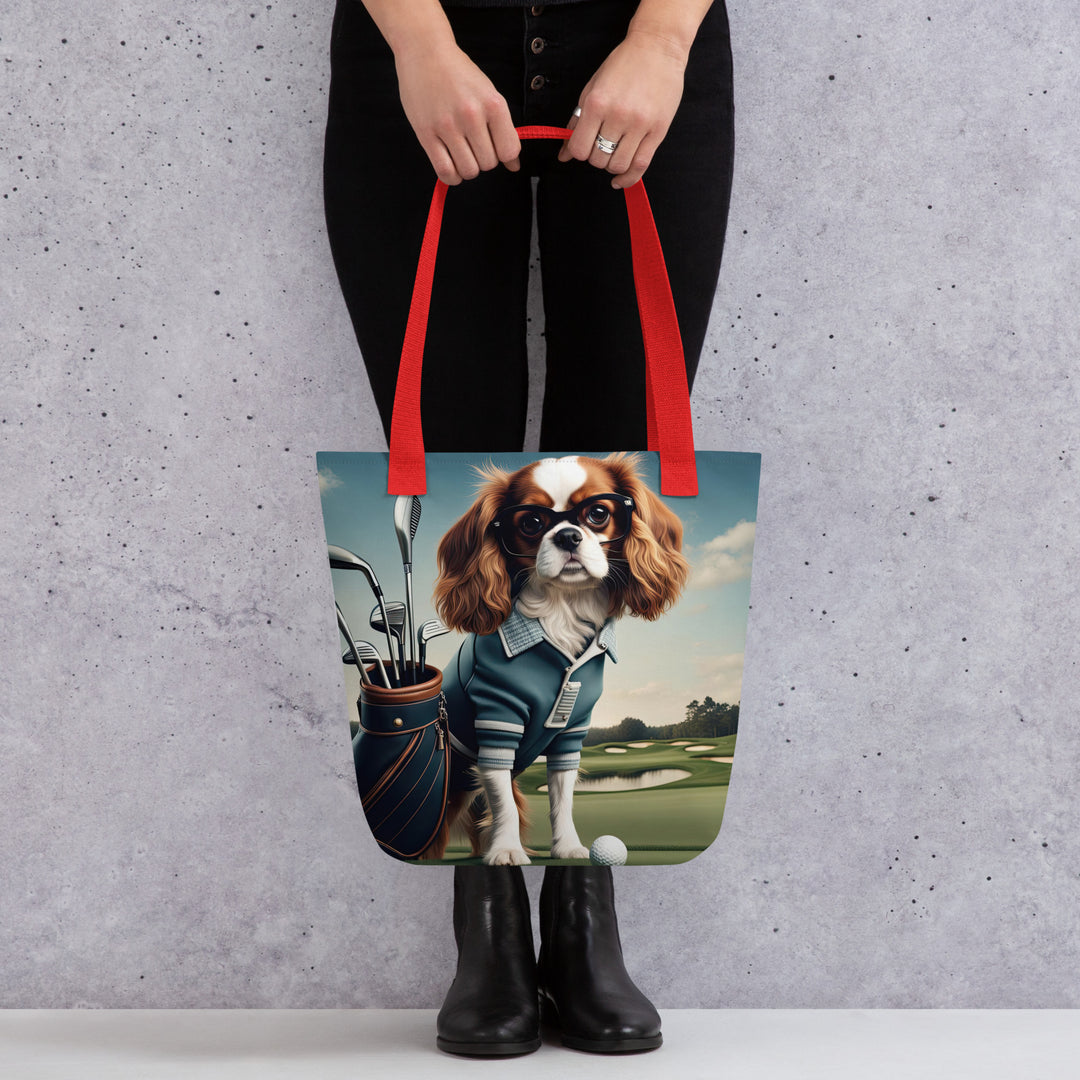 Tote bag-Cavalier King Charles Spaniel Golfer