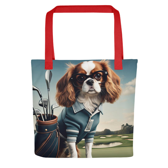 Tote bag-Cavalier King Charles Spaniel Golfer