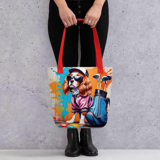 Tote bag-Cavalier King Charles Spaniel Golfer V2