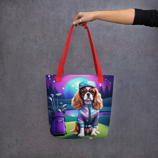 Tote bag-Cavalier King Charles Spaniel Golfer V3