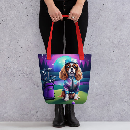 Tote bag-Cavalier King Charles Spaniel Golfer V3