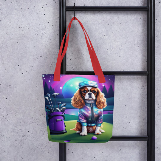 Tote bag-Cavalier King Charles Spaniel Golfer V3