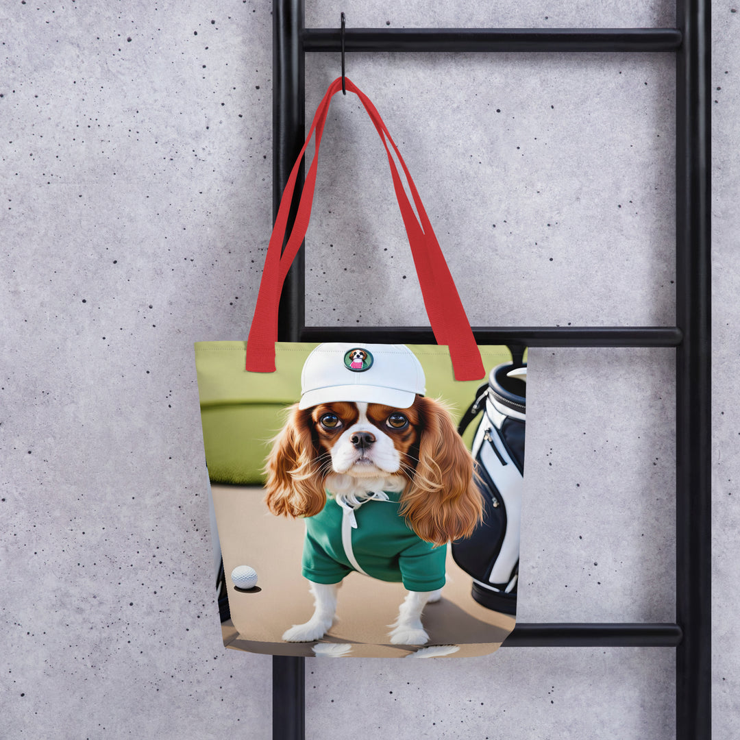 Tote bag-Cavalier King Charles Spaniel Golfer V5