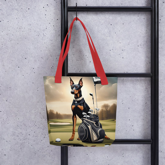 Tote bag-Doberman Pinscher Golfer