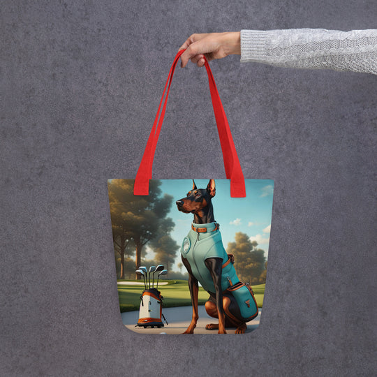 Tote bag-Doberman Pinscher Golfer V3