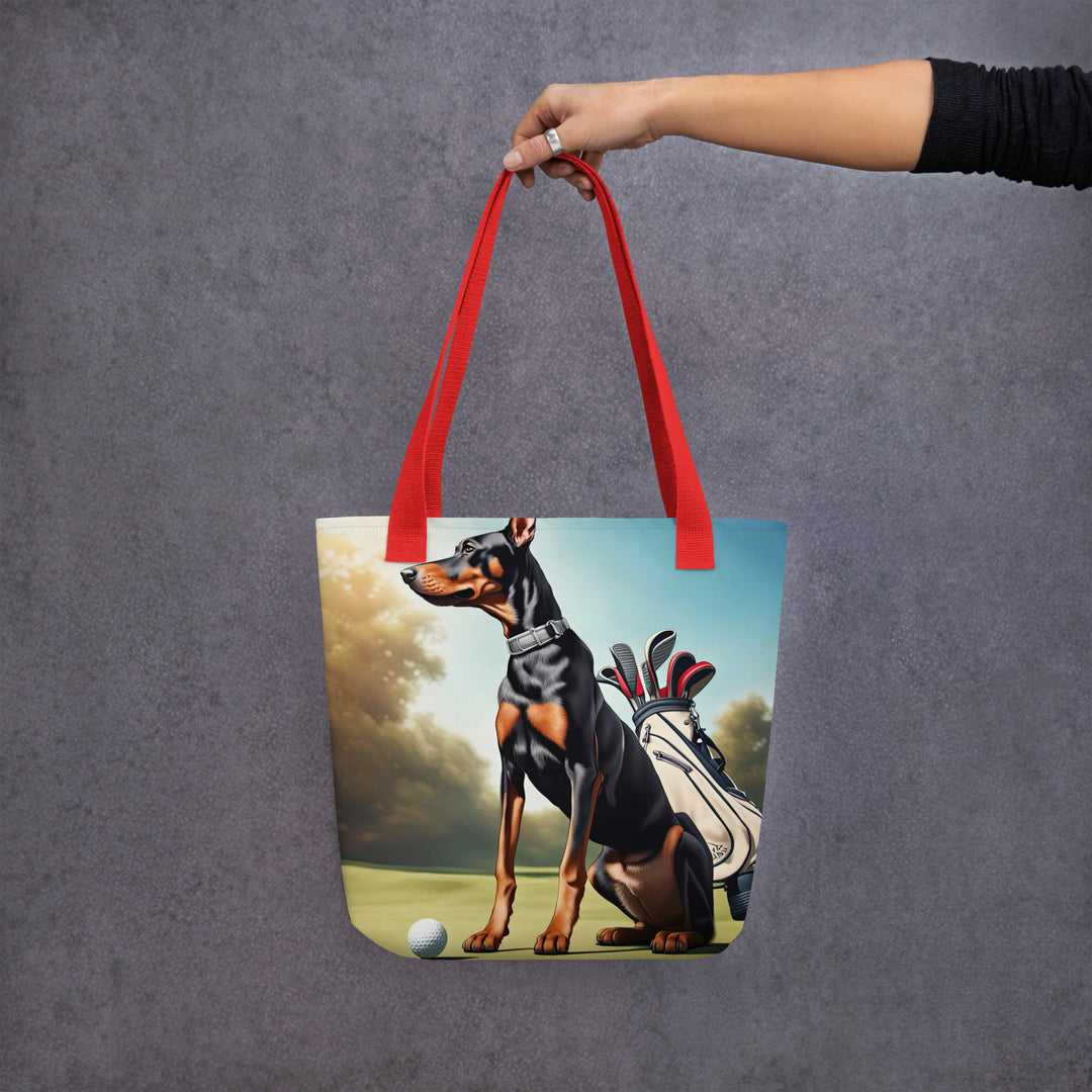 Tote bag-Doberman Pinscher Golfer V4