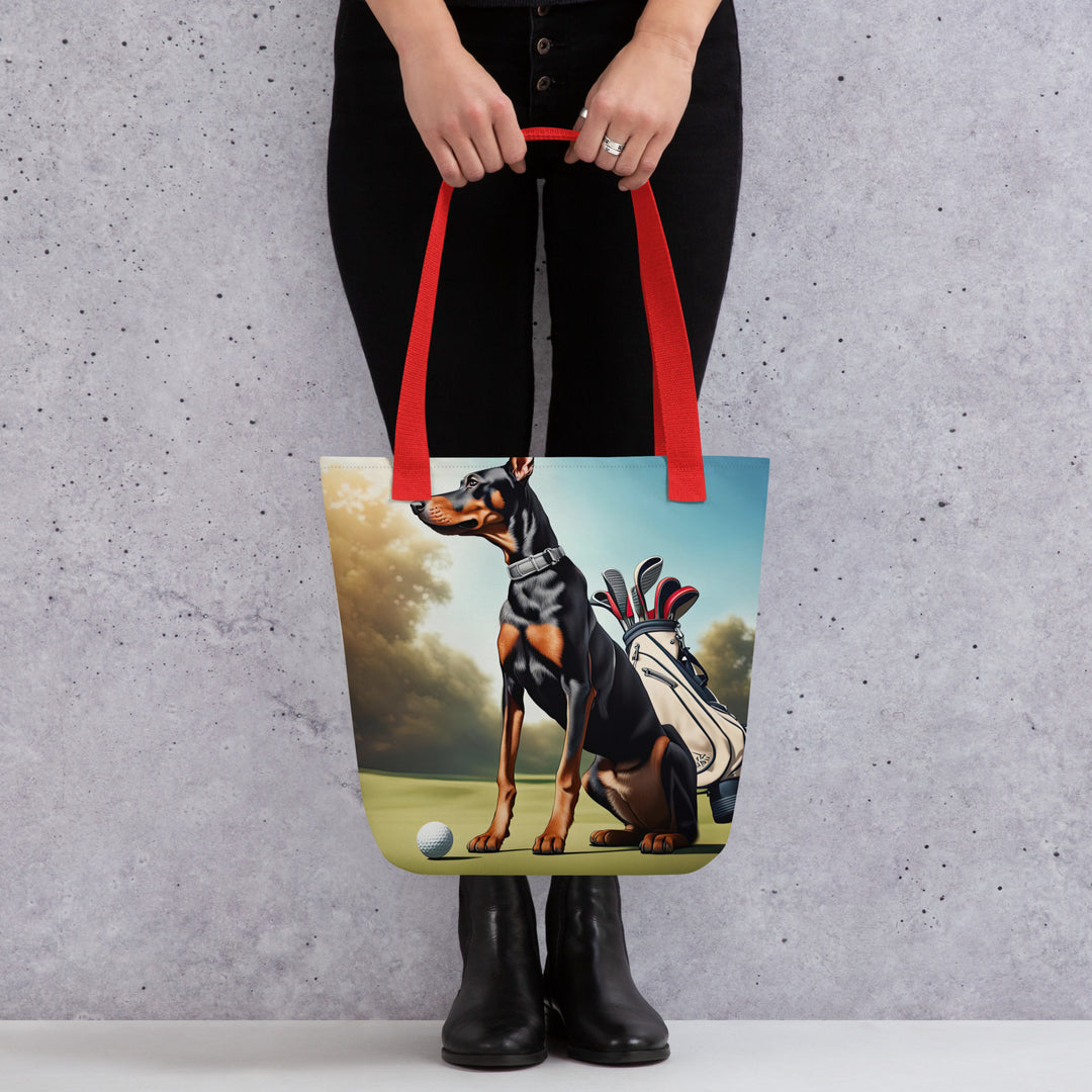 Tote bag-Doberman Pinscher Golfer V4