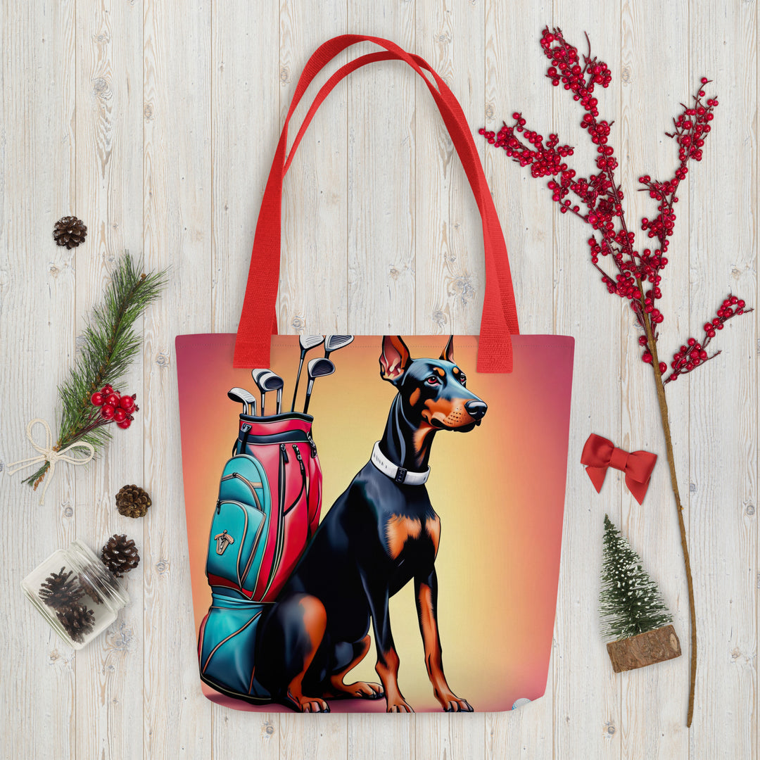 Tote bag-Doberman Pinscher Golfer V5