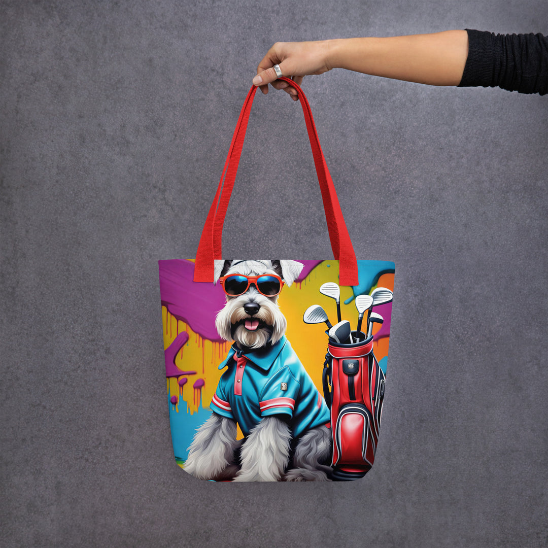 Tote bag-Miniature Schnauzer Golfer