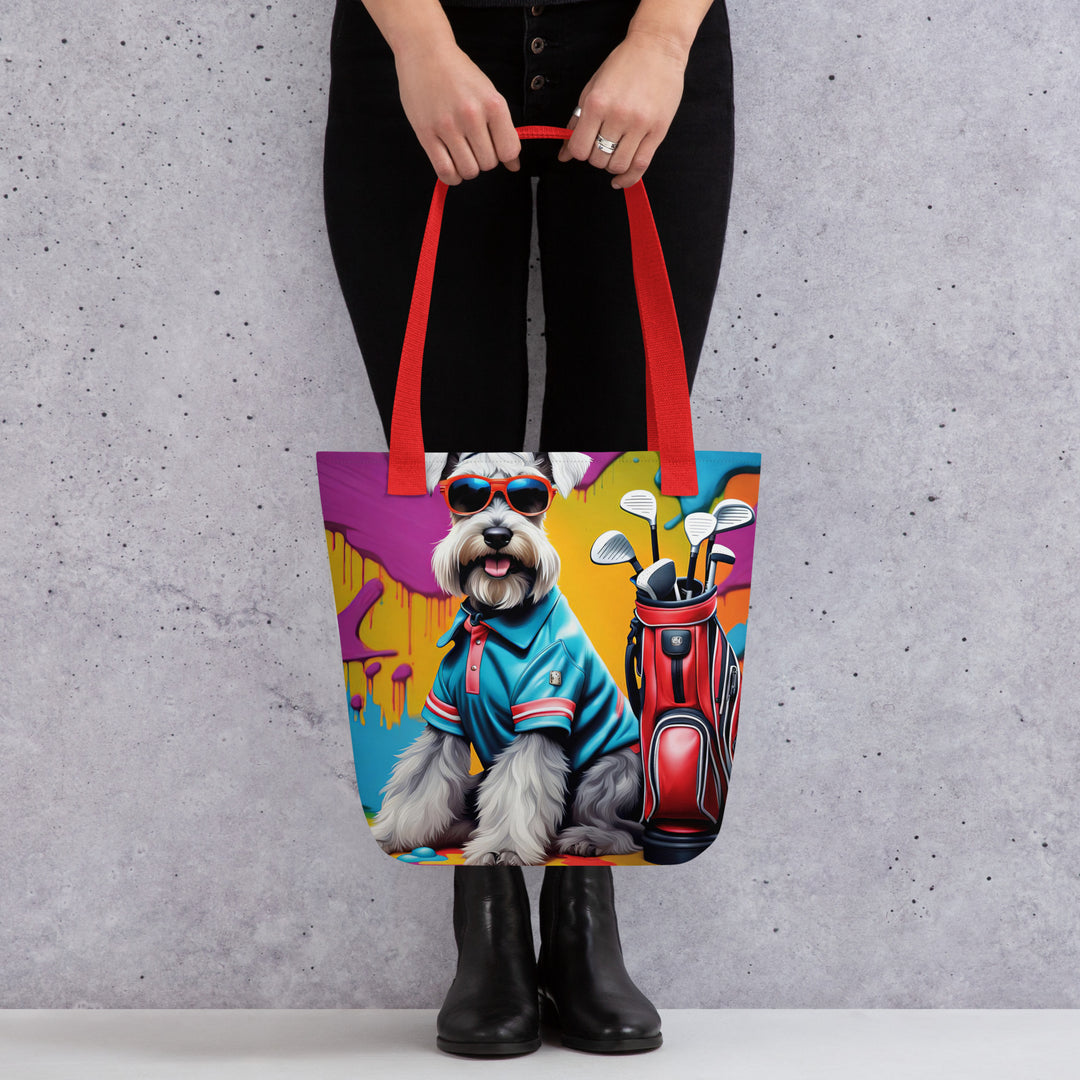 Tote bag-Miniature Schnauzer Golfer