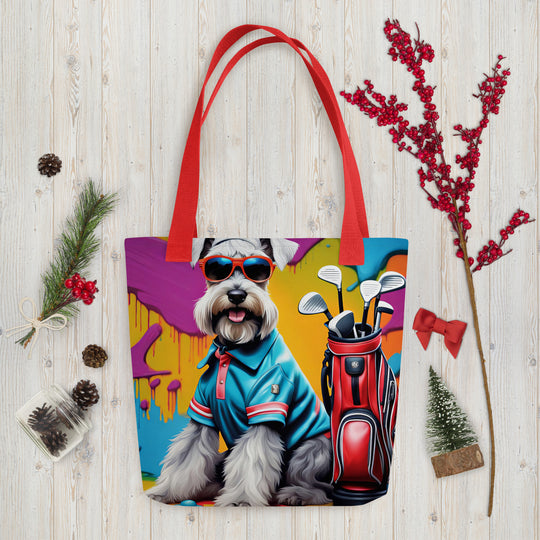 Tote bag-Miniature Schnauzer Golfer