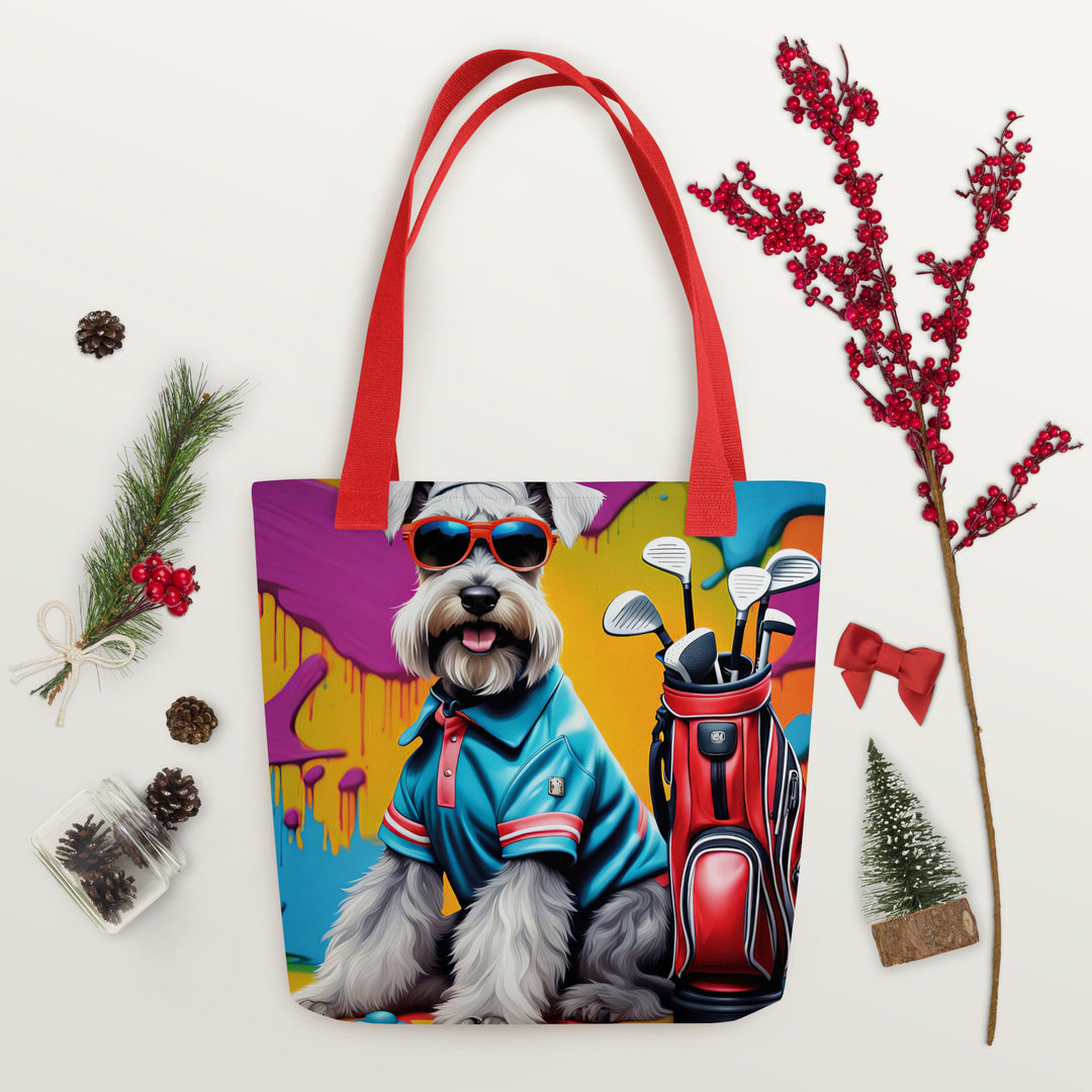 Tote bag-Miniature Schnauzer Golfer