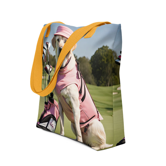 Tote bag-Golden Retriever Golfer