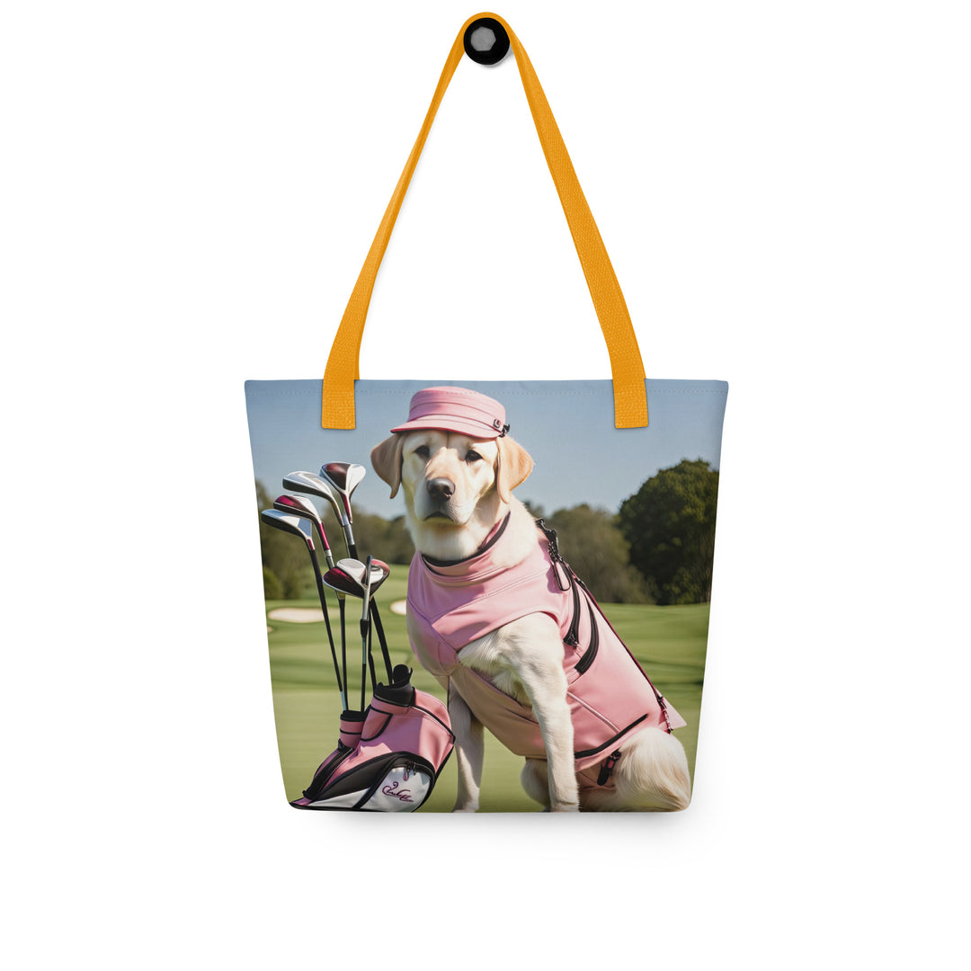 Tote bag-Golden Retriever Golfer