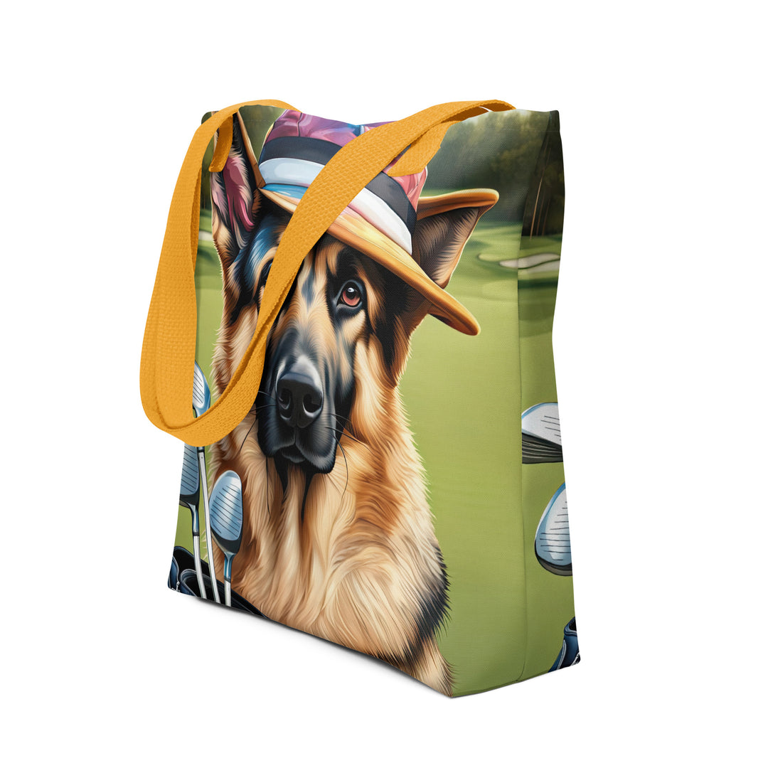 Tote bag-German Shepherd Golfer