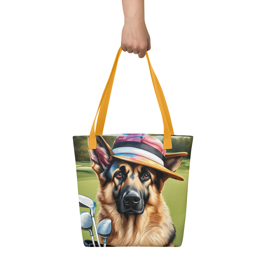 Tote bag-German Shepherd Golfer