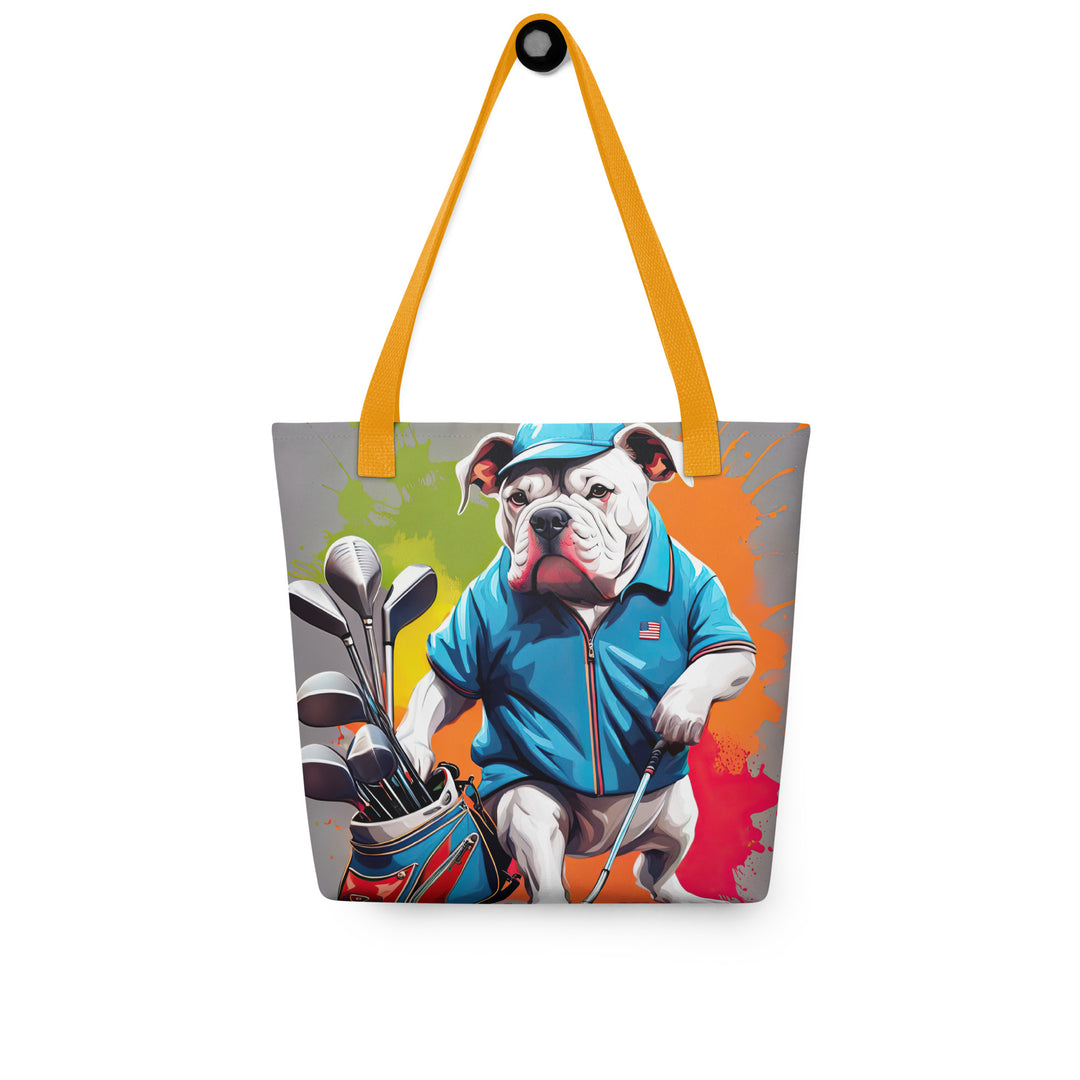 Tote bag-Bulldog Golfer