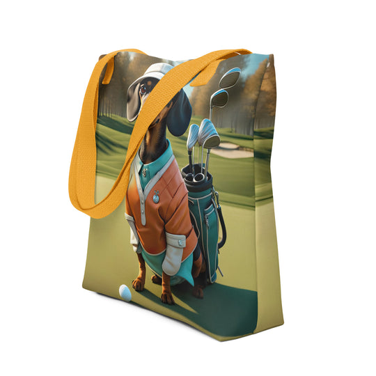 Tote bag-Dachshund Golfer