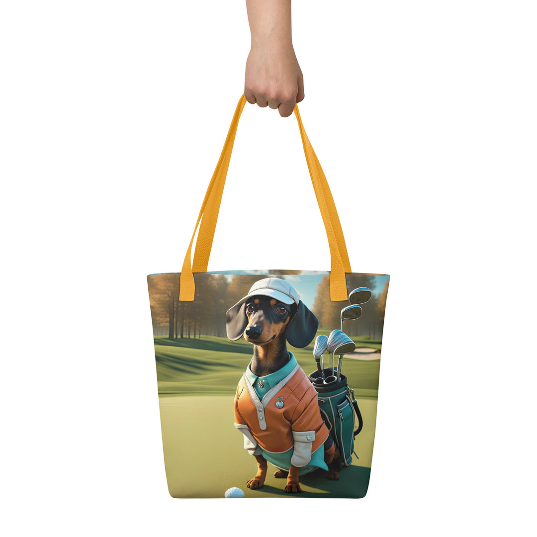 Tote bag-Dachshund Golfer