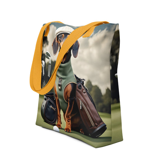 Tote bag-Dachshund Golfer V2