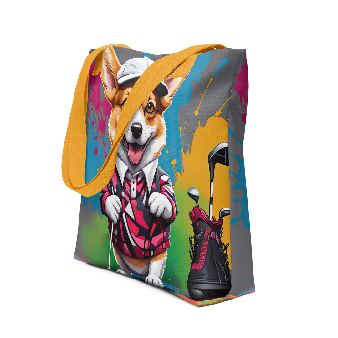 Tote bag-Pembroke Welsh Corgi Golfer