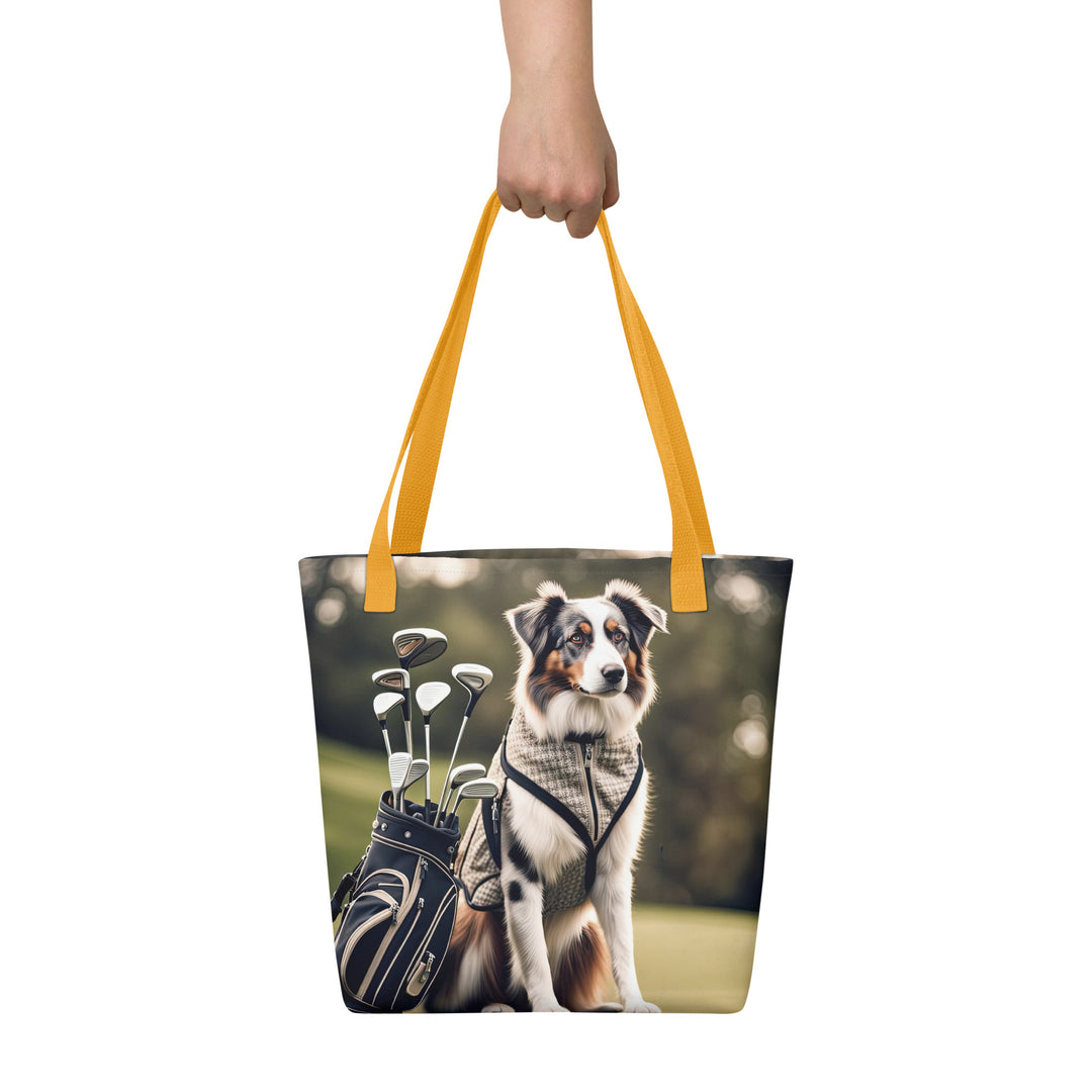 Tote bag-Australian Shepherd Golfer