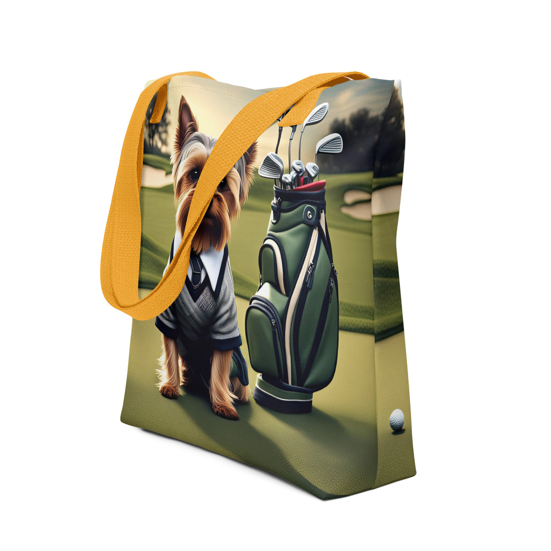 Tote bag-Yorkshire Terrier Golfer