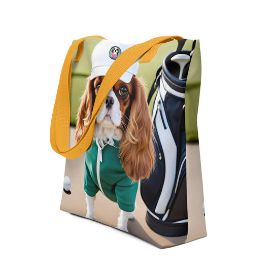 Tote bag-Cavalier King Charles Spaniel Golfer V5