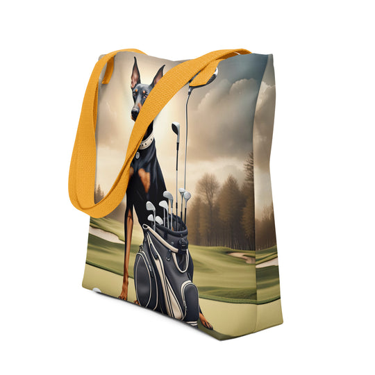 Tote bag-Doberman Pinscher Golfer