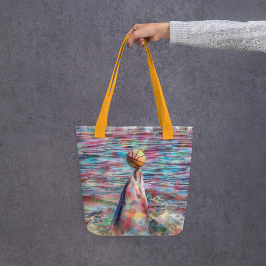 Tote bag - dolphin playing w ball