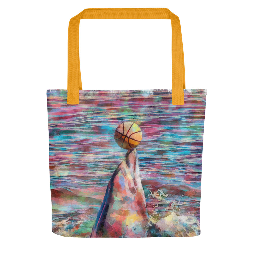 Tote bag - dolphin playing w ball