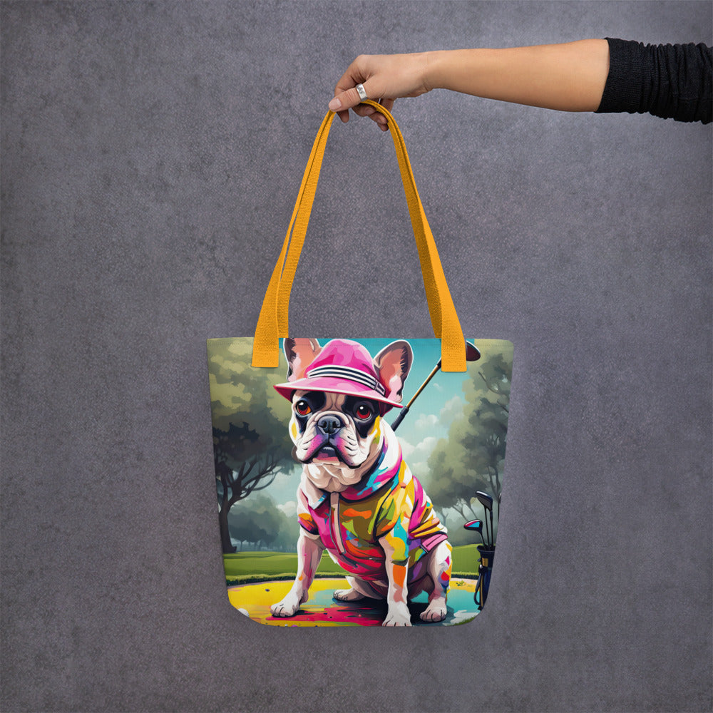 Tote bag-French Bulldog Golfer V8