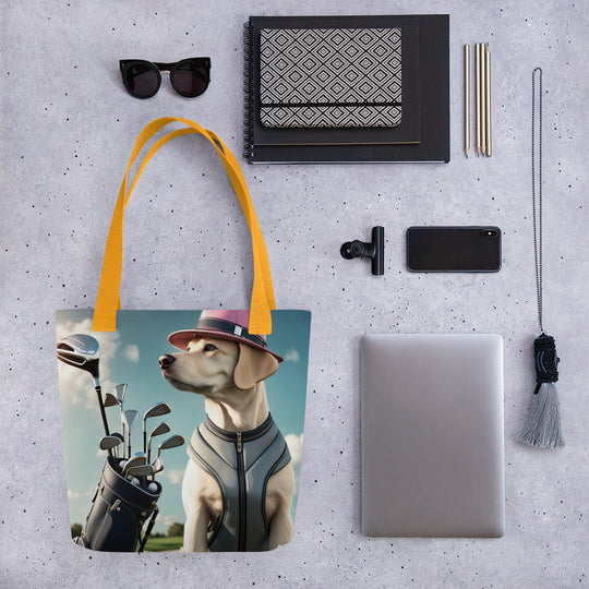 Tote bag-Labrador Retriever Golfer