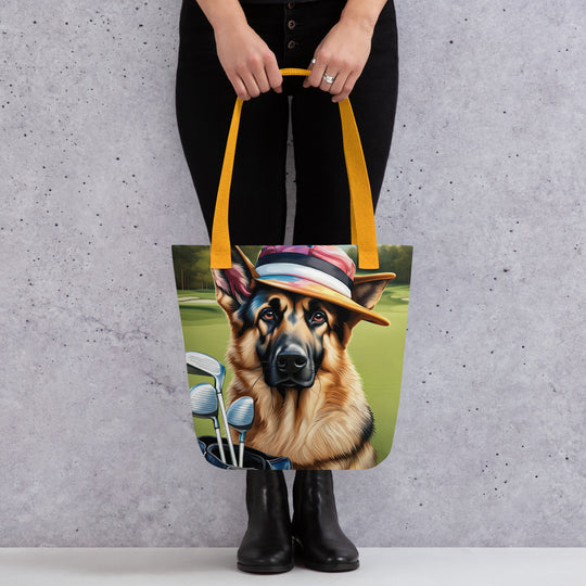 Tote bag-German Shepherd Golfer