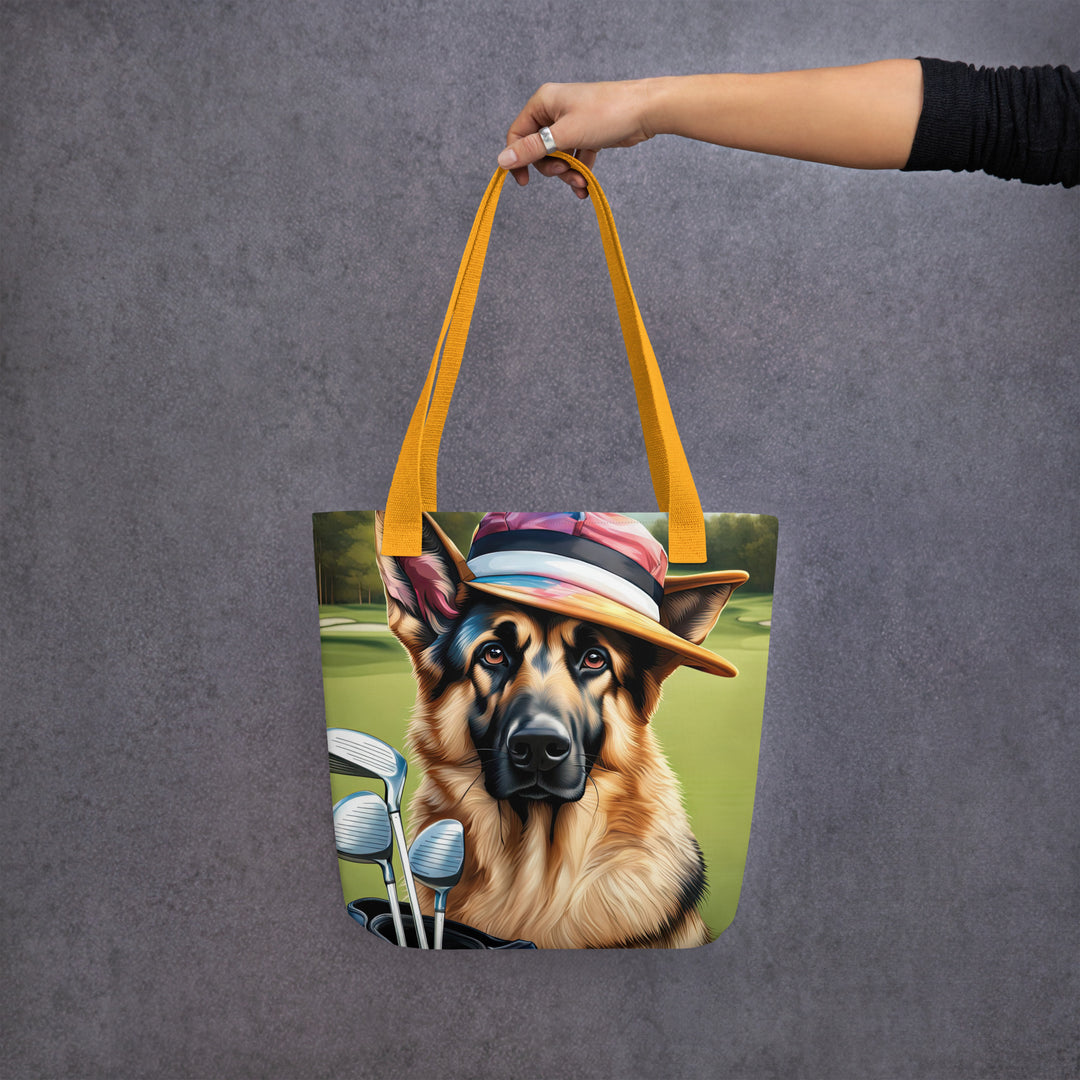 Tote bag-German Shepherd Golfer