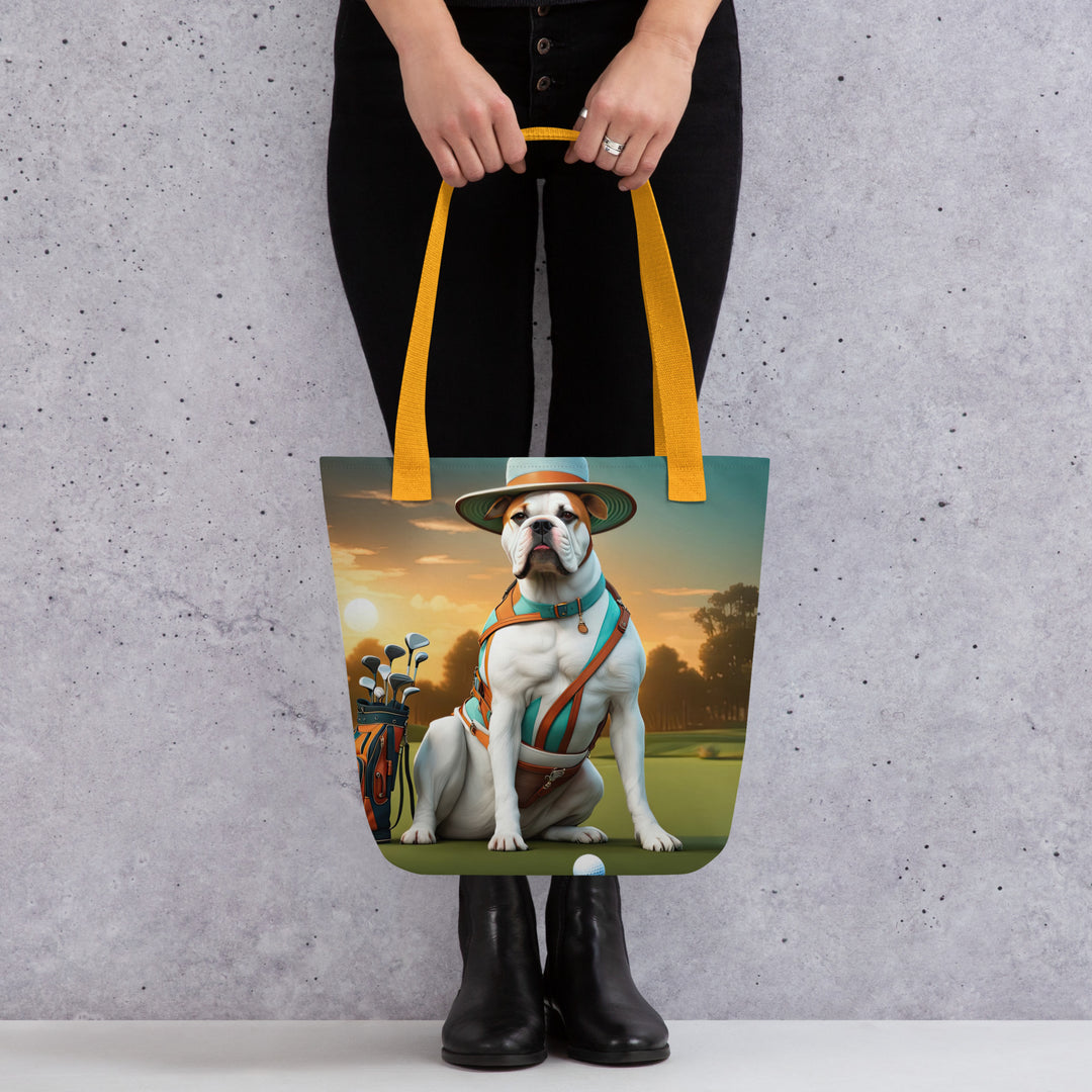 Tote bag-American Bulldog Golfer