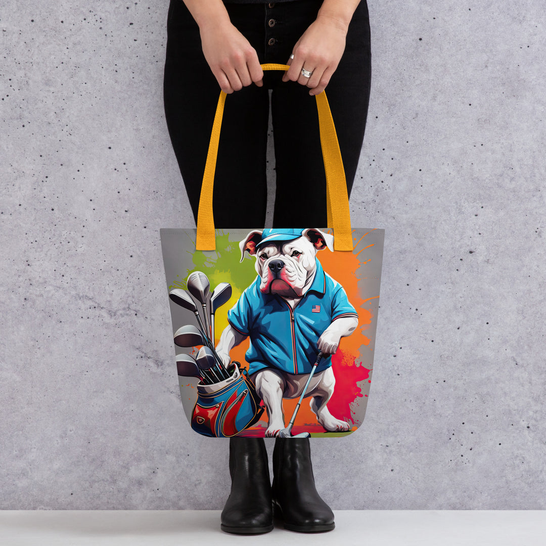 Tote bag-Bulldog Golfer