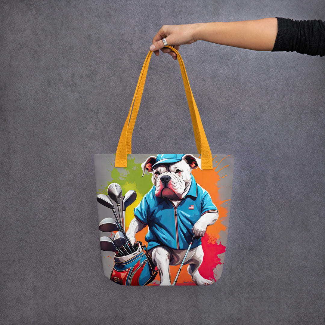 Tote bag-Bulldog Golfer