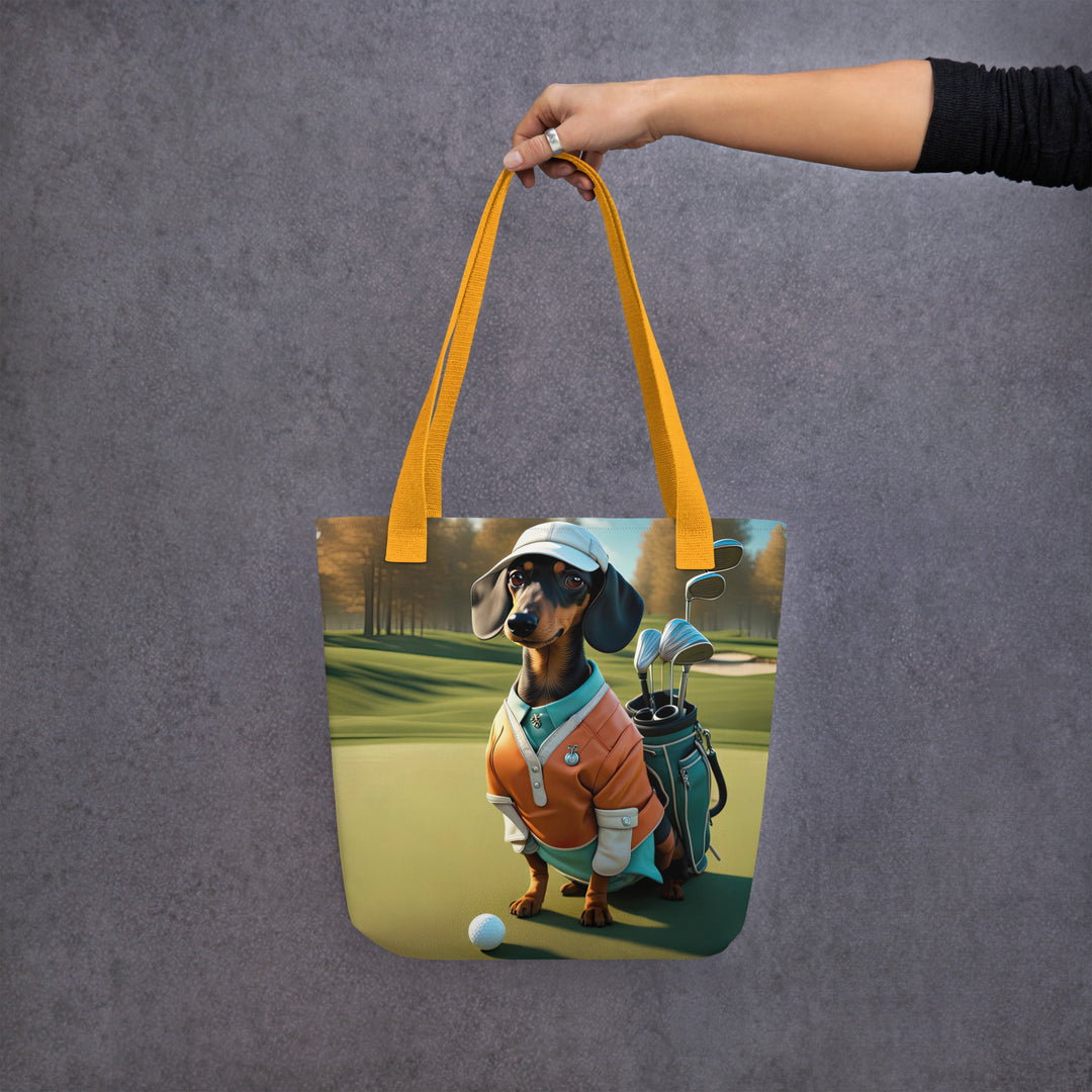 Tote bag-Dachshund Golfer