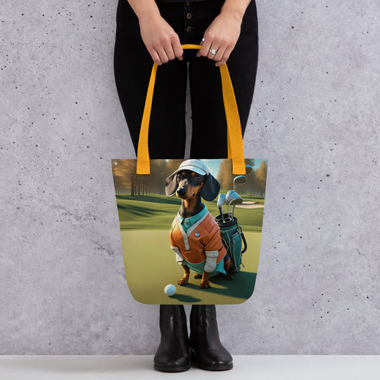 Tote bag-Dachshund Golfer