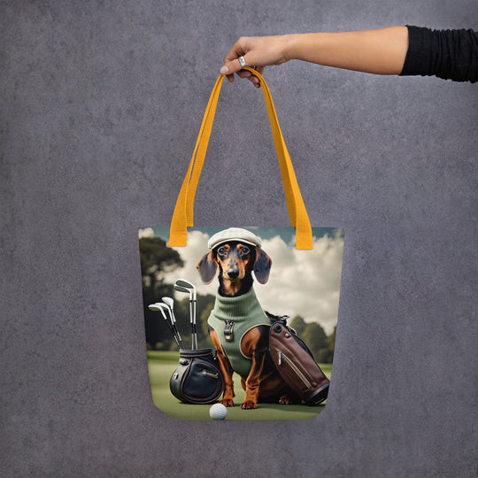 Tote bag-Dachshund Golfer V2