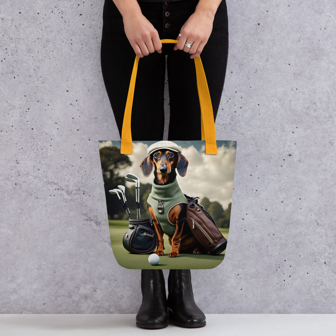 Tote bag-Dachshund Golfer V2