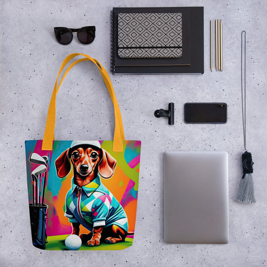 Tote bag-Dachshund Golfer V3