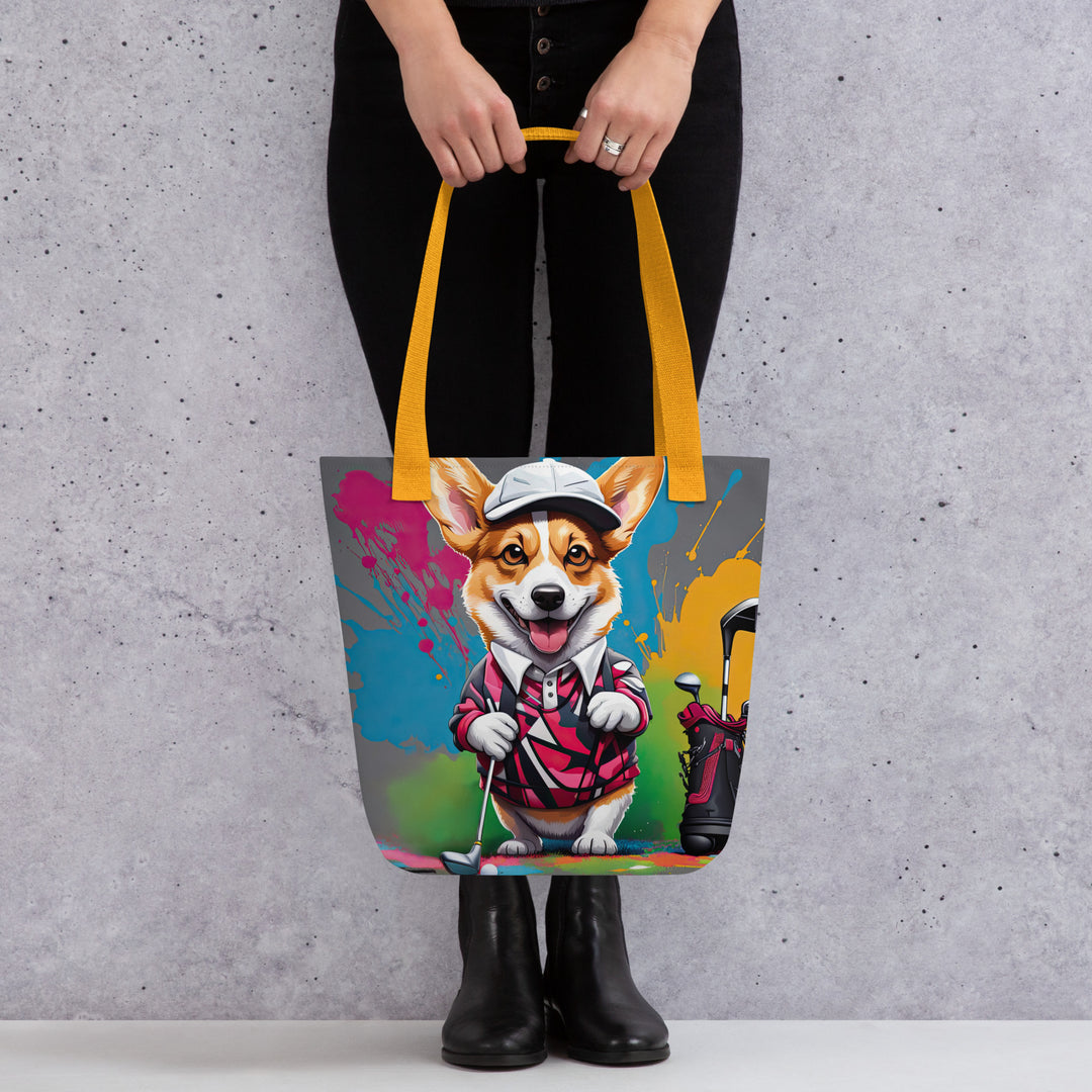 Tote bag-Pembroke Welsh Corgi Golfer