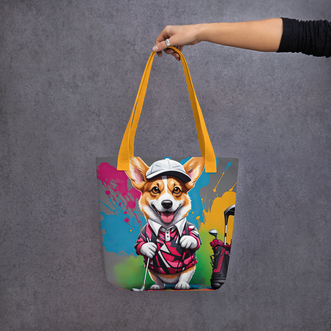 Tote bag-Pembroke Welsh Corgi Golfer