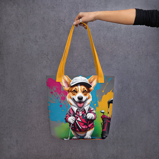 Tote bag-Pembroke Welsh Corgi Golfer