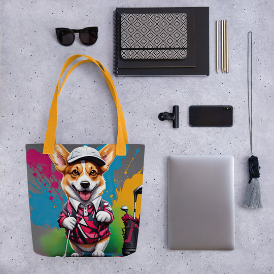 Tote bag-Pembroke Welsh Corgi Golfer