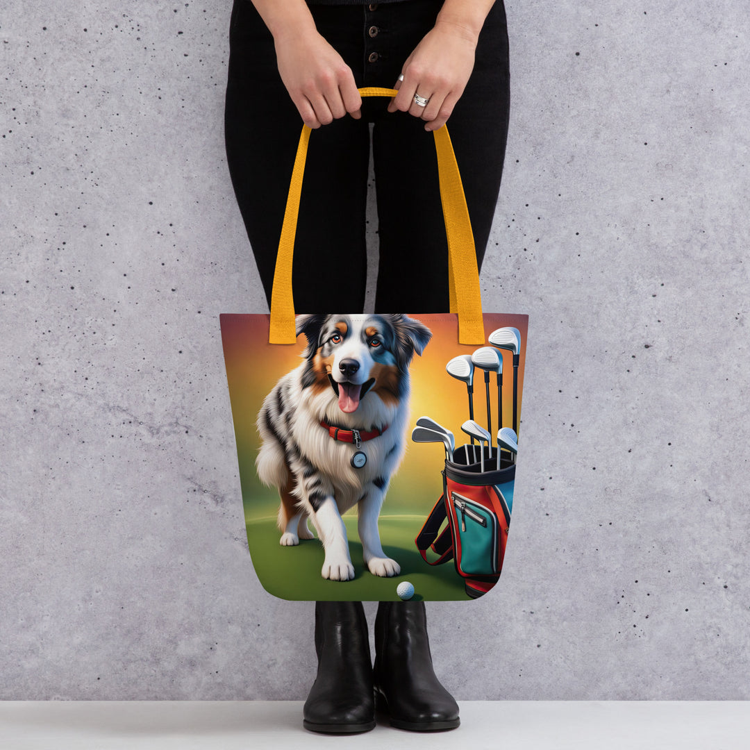 Tote bag-Australian Shepherd Golfer V2