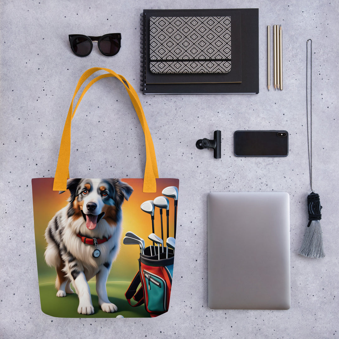 Tote bag-Australian Shepherd Golfer V2