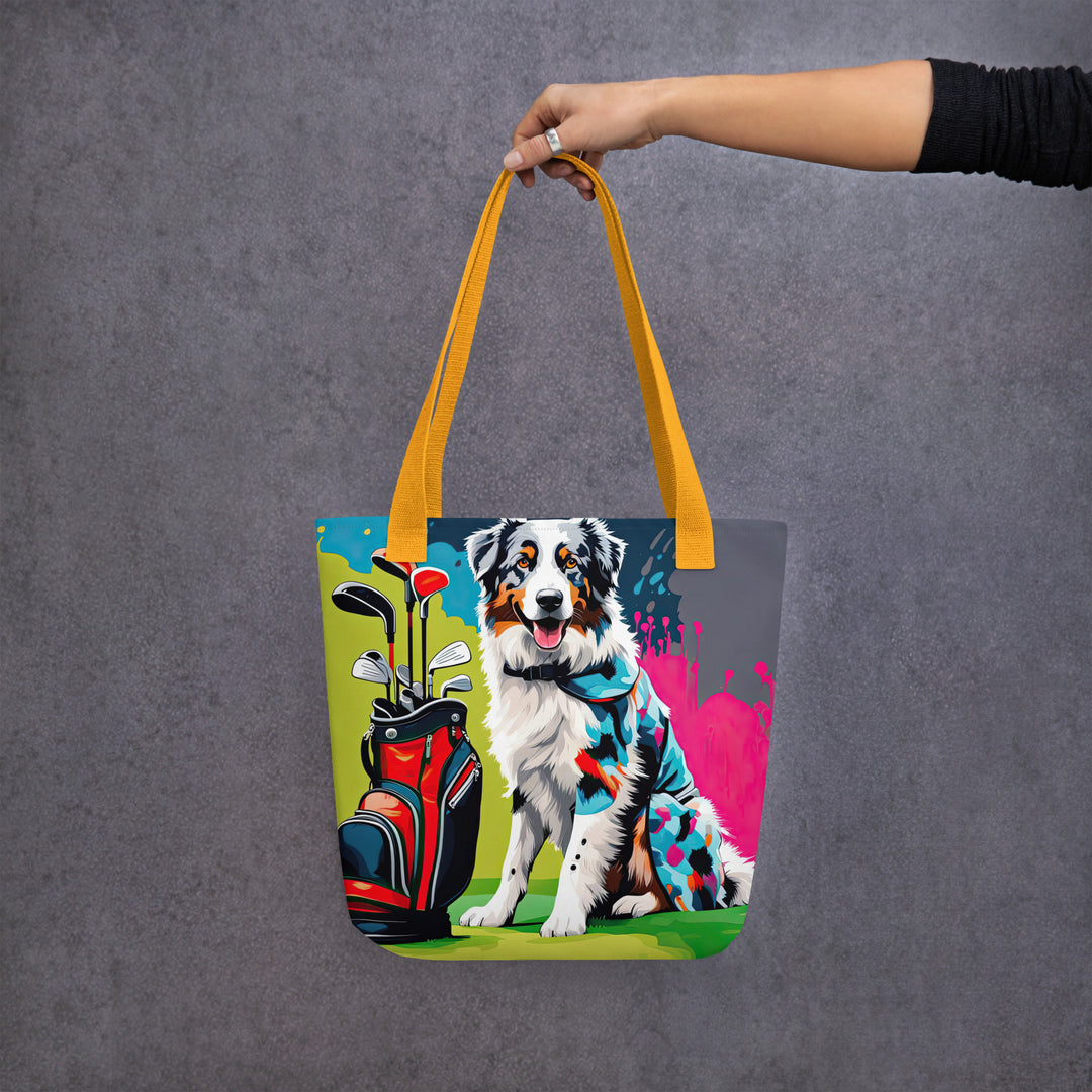 Tote bag-Australian Shepherd Golfer V4